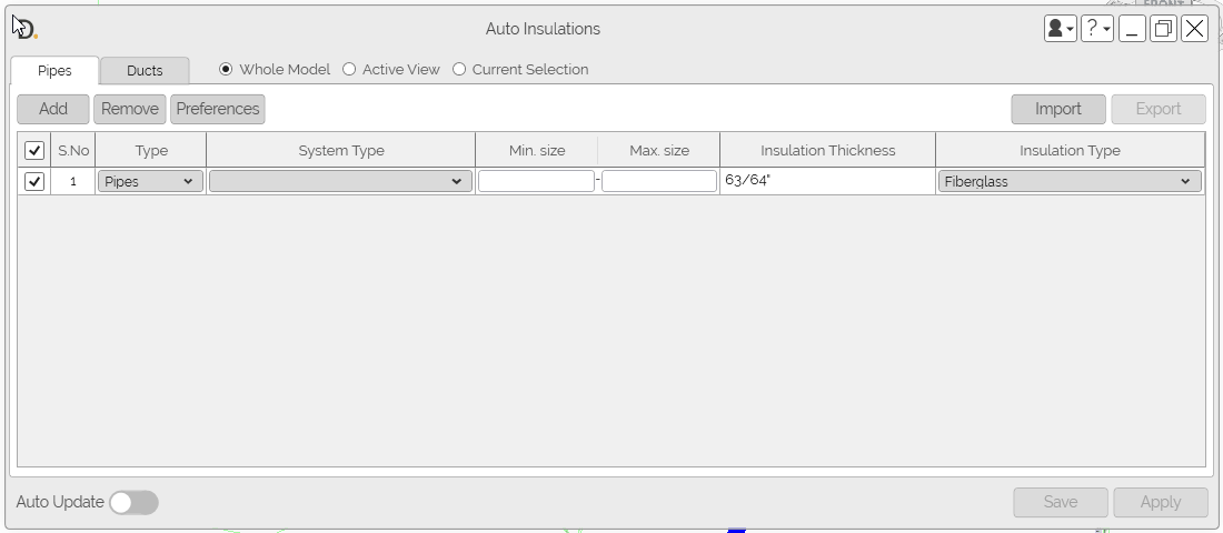DiRootsMEP Add Insulation Tool - Add Rules - Preferences